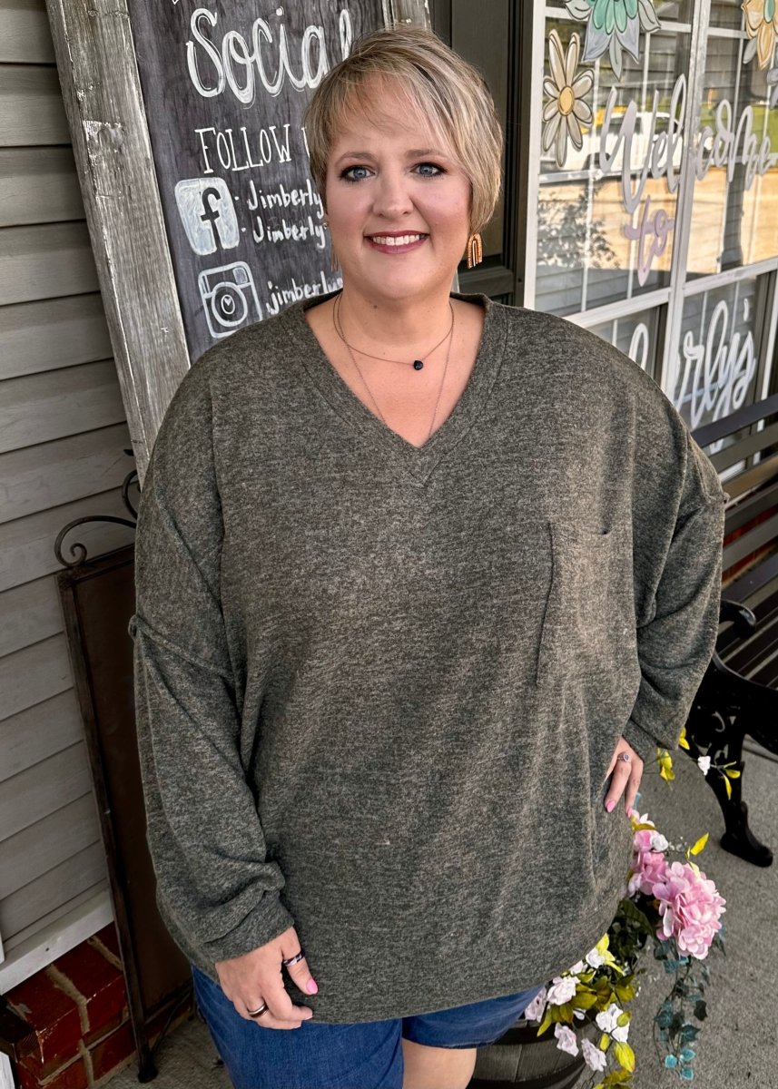 Only The Best V Neck Sweater - Dark Olive - Jimberly's Boutique