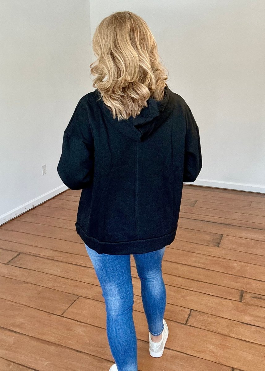 Oversized French Terry Hooded Pullover - Black - Casual Sweatshirt -Jimberly's Boutique-Olive Branch-Mississippi
