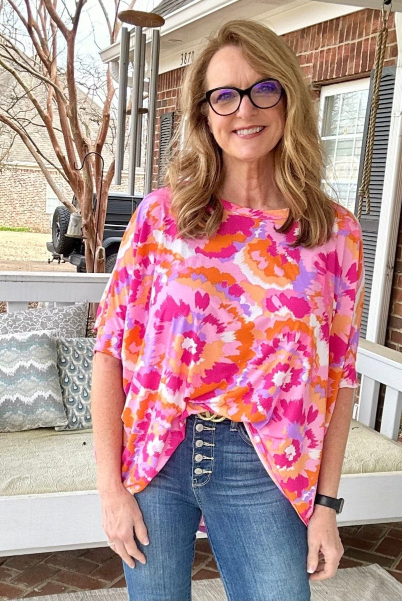 Perfect Poncho Top | Pink Multi | Dear Scarlett - Casual Top -Jimberly's Boutique-Olive Branch-Mississippi