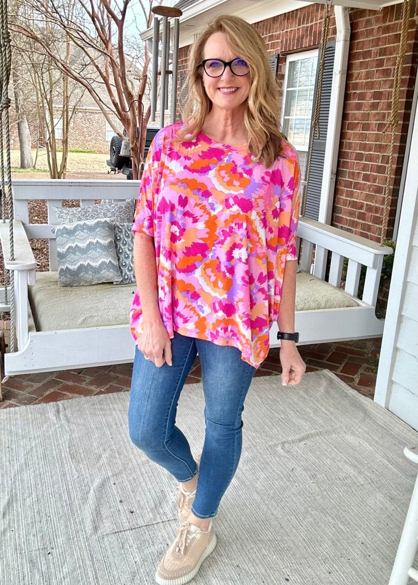 Perfect Poncho Top | Pink Multi | Dear Scarlett - Casual Top -Jimberly's Boutique-Olive Branch-Mississippi