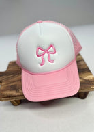 Pink Bow Embroidered Trucker Cap Hat - Trucker Cap -Jimberly's Boutique-Olive Branch-Mississippi