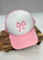 Pink Bow Embroidered Trucker Cap Hat - Trucker Cap -Jimberly's Boutique-Olive Branch-Mississippi