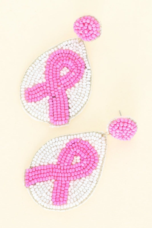 Pink Ribbon Teardrop Beaded Earrings - earrings - Jimberly's Boutique