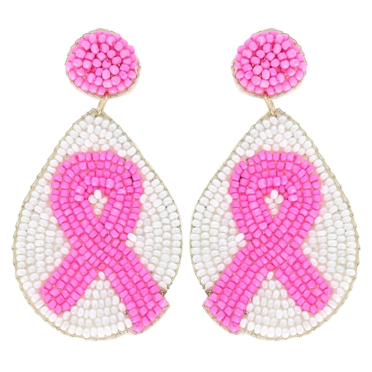 Pink Ribbon Teardrop Beaded Earrings - earrings -Jimberly's Boutique-Olive Branch-Mississippi