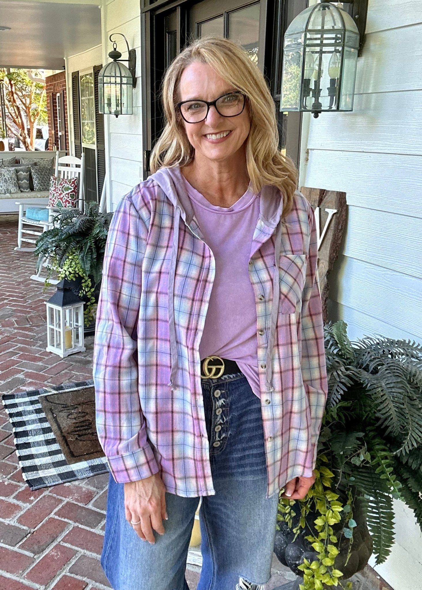 Plaid Lightweight Shacket Top - Lavender/Pink - Plaid Shacket - Jimberly's Boutique