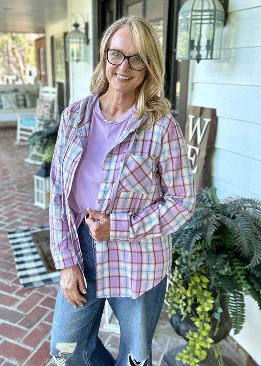 Plaid Lightweight Shacket Top - Lavender/Pink - Plaid Shacket - Jimberly's Boutique
