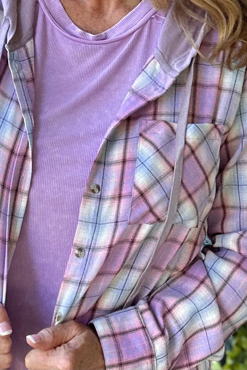 Plaid Lightweight Shacket Top - Lavender/Pink - Plaid Shacket -Jimberly's Boutique-Olive Branch-Mississippi