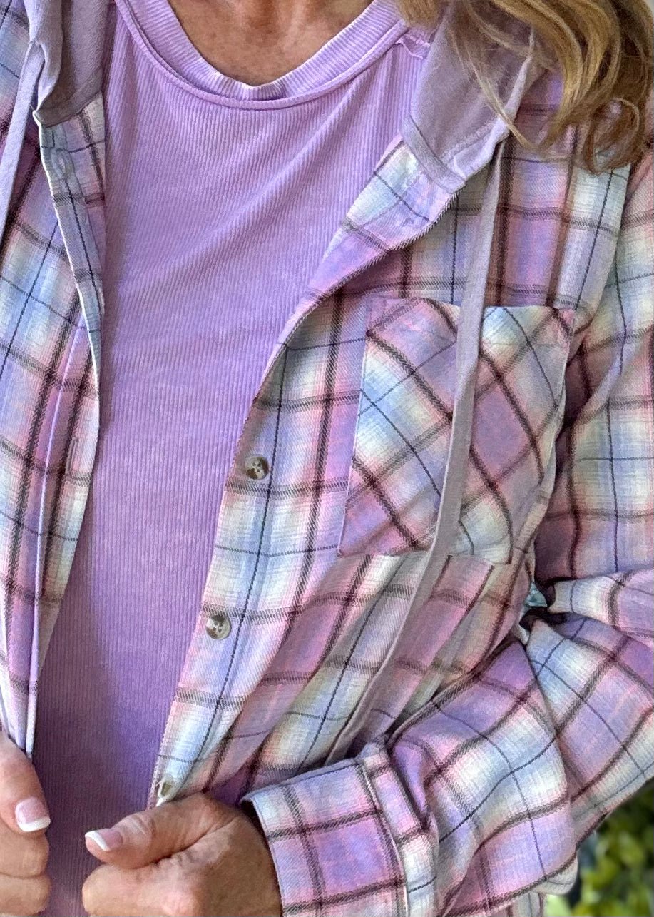 Plaid Lightweight Shacket Top - Lavender/Pink - Plaid Shacket - Jimberly's Boutique