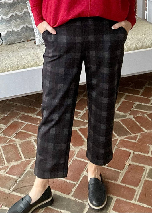 Plaid Pull-On Stretch Dress Pants - Navy Grey - Pants - Jimberly's Boutique