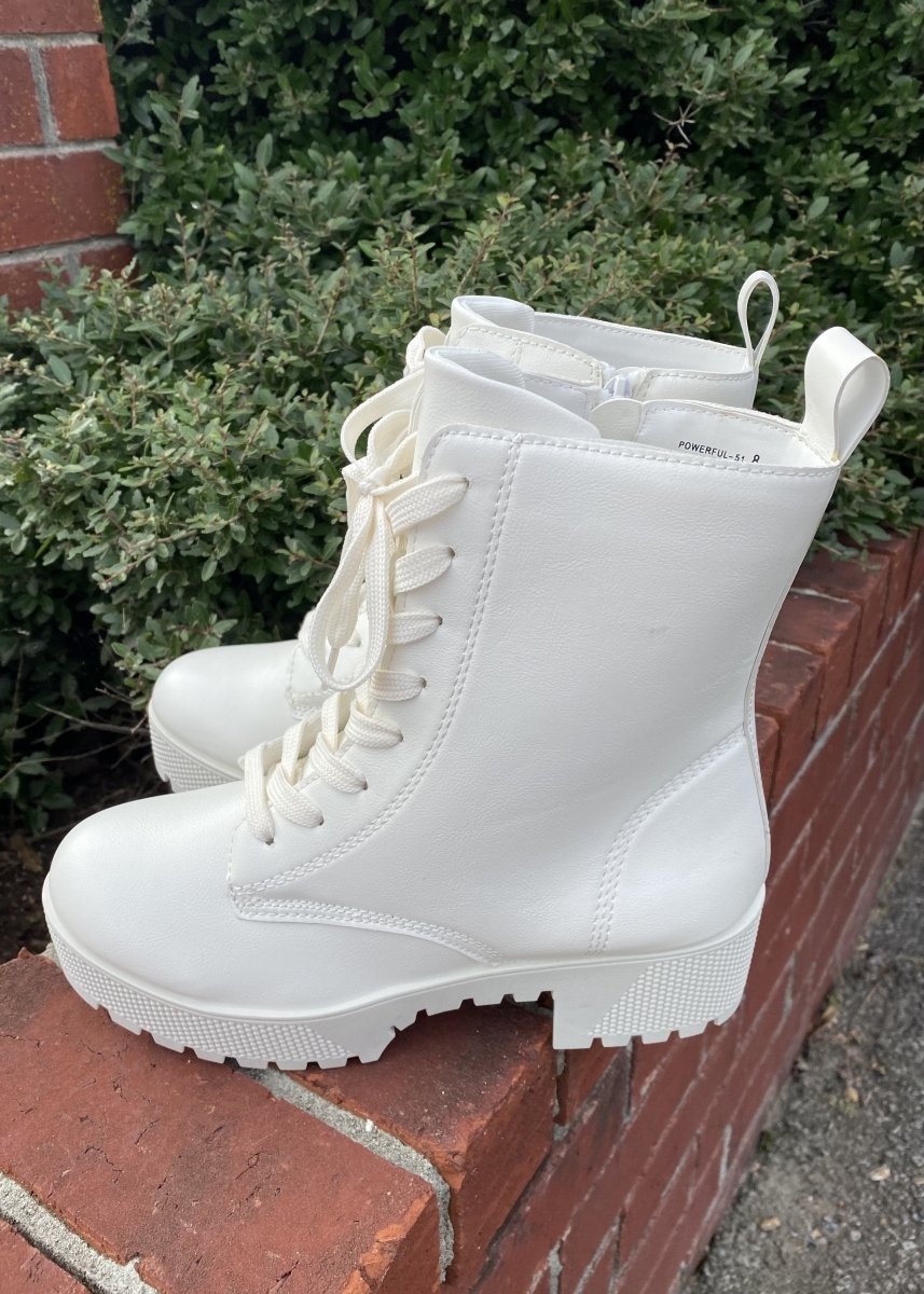 Powerful Lace Up Booties - White - Shoes - Jimberly's Boutique