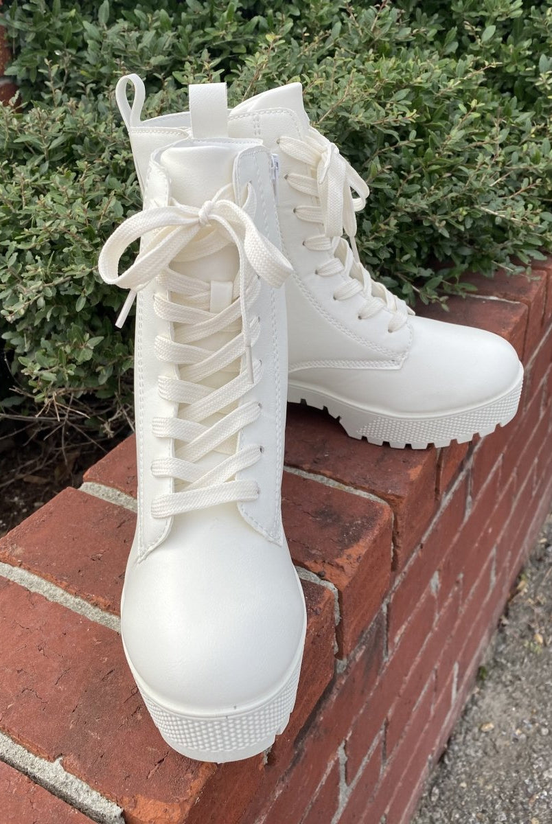 Powerful Lace Up Booties - White - Shoes -Jimberly's Boutique-Olive Branch-Mississippi