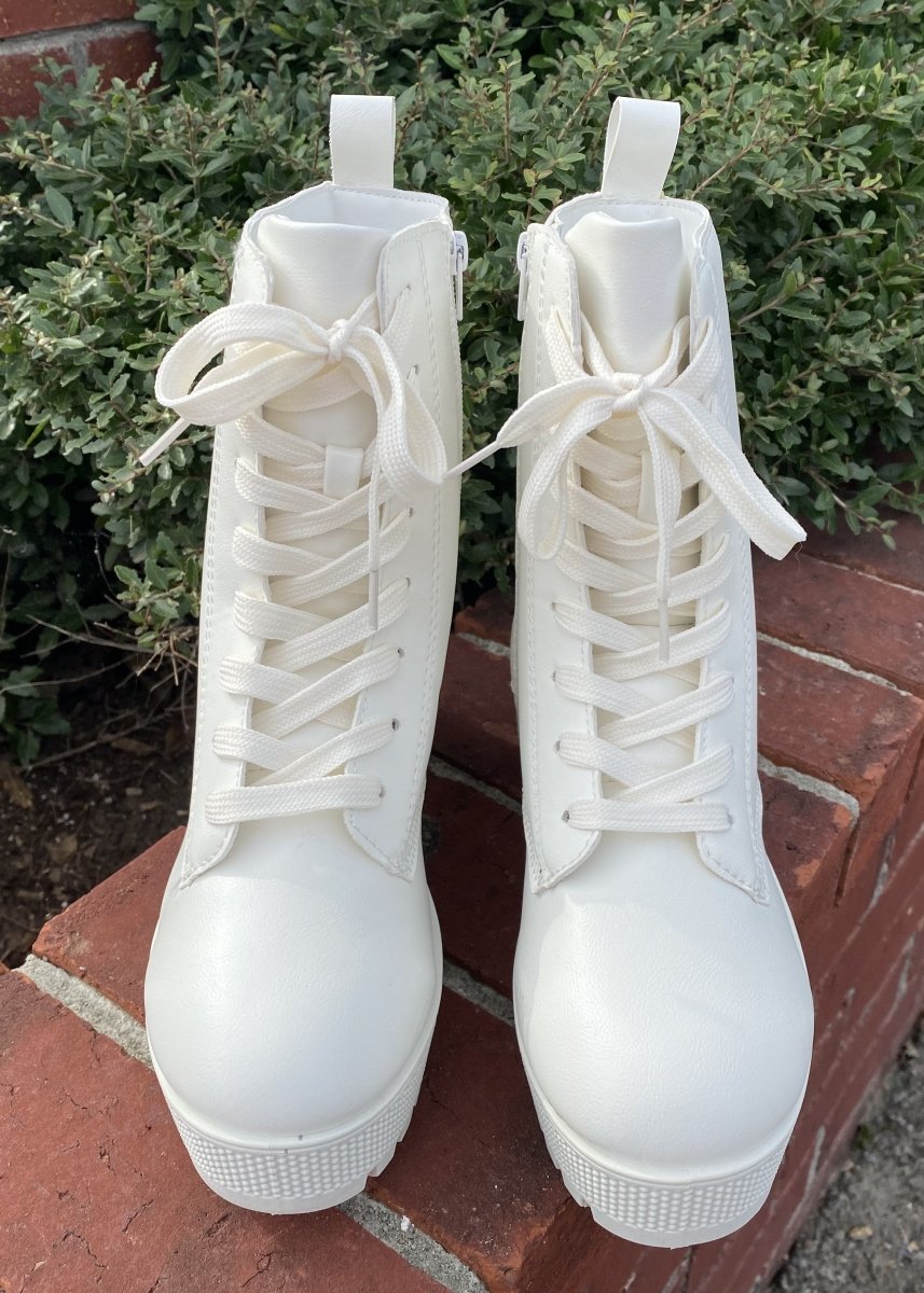 Powerful Lace Up Booties - White - Shoes - Jimberly's Boutique