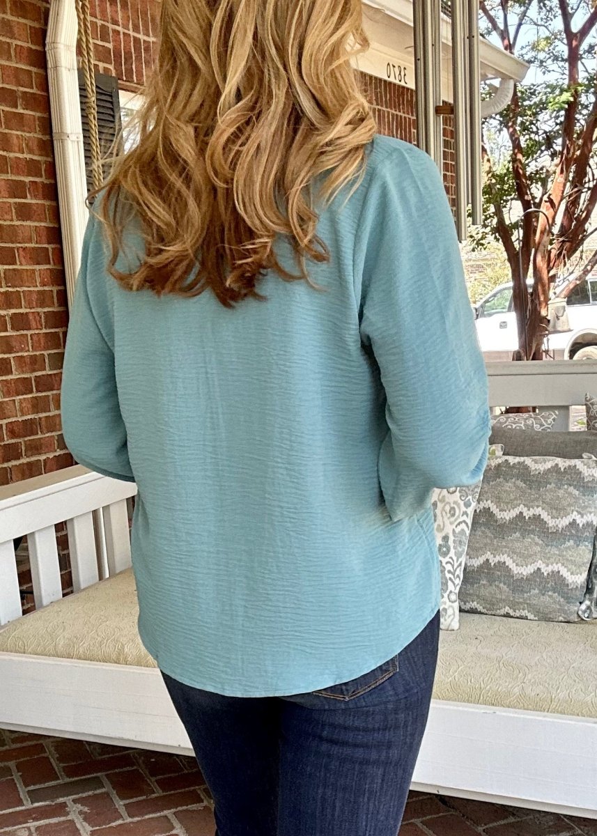 Pretty Please Top | Lightweight | Long Sleeve | Dusty Teal - Casual Top - Jimberly's Boutique