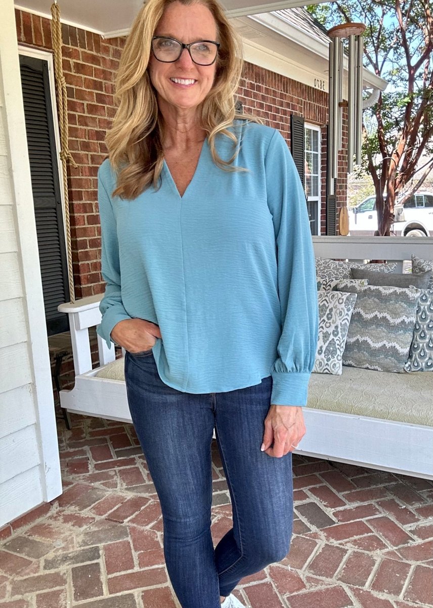 Pretty Please Top | Lightweight | Long Sleeve | Dusty Teal - Casual Top - Jimberly's Boutique