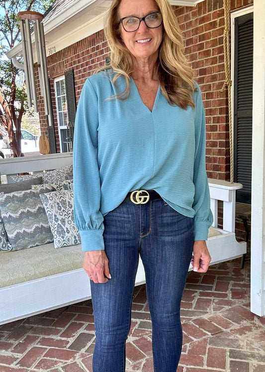 Pretty Please Top | Lightweight | Long Sleeve | Dusty Teal - Casual Top - Jimberly's Boutique