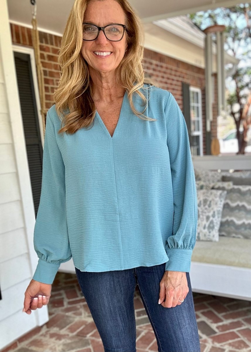 Pretty Please Top | Lightweight | Long Sleeve | Dusty Teal - Casual Top - Jimberly's Boutique