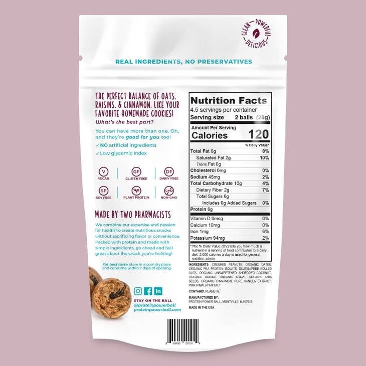 Protein Power Balls - Balanced - Oatmeal Cinnamon Raisin 4.5 oz. - Protein Power Balls - Jimberly's Boutique