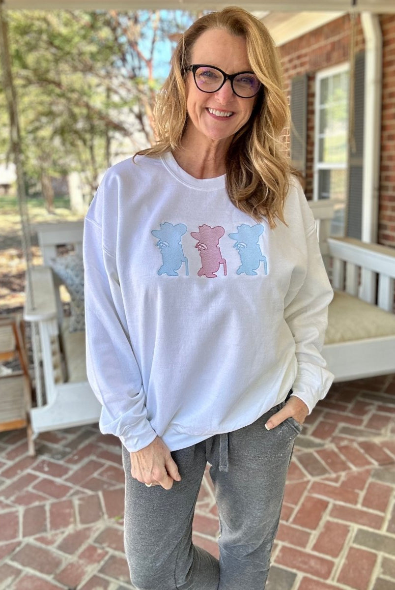 Rebel Trio Embroidered Sweatshirt - White - Graphic Tee -Jimberly's Boutique-Olive Branch-Mississippi