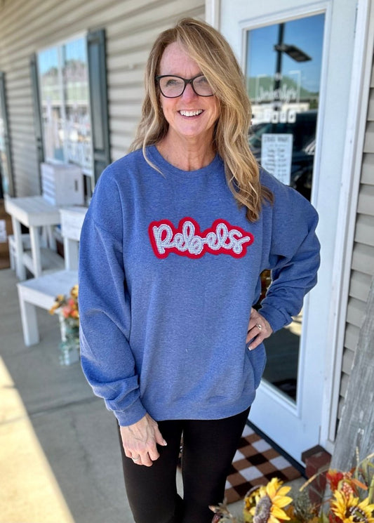 Rebels Double Applique' Sweatshirt - Blue Gingham - Graphic Tee - Jimberly's Boutique