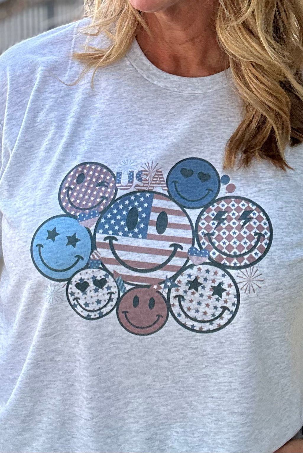 Retro Smiley America Graphic Tee - Graphic Tee -Jimberly's Boutique-Olive Branch-Mississippi