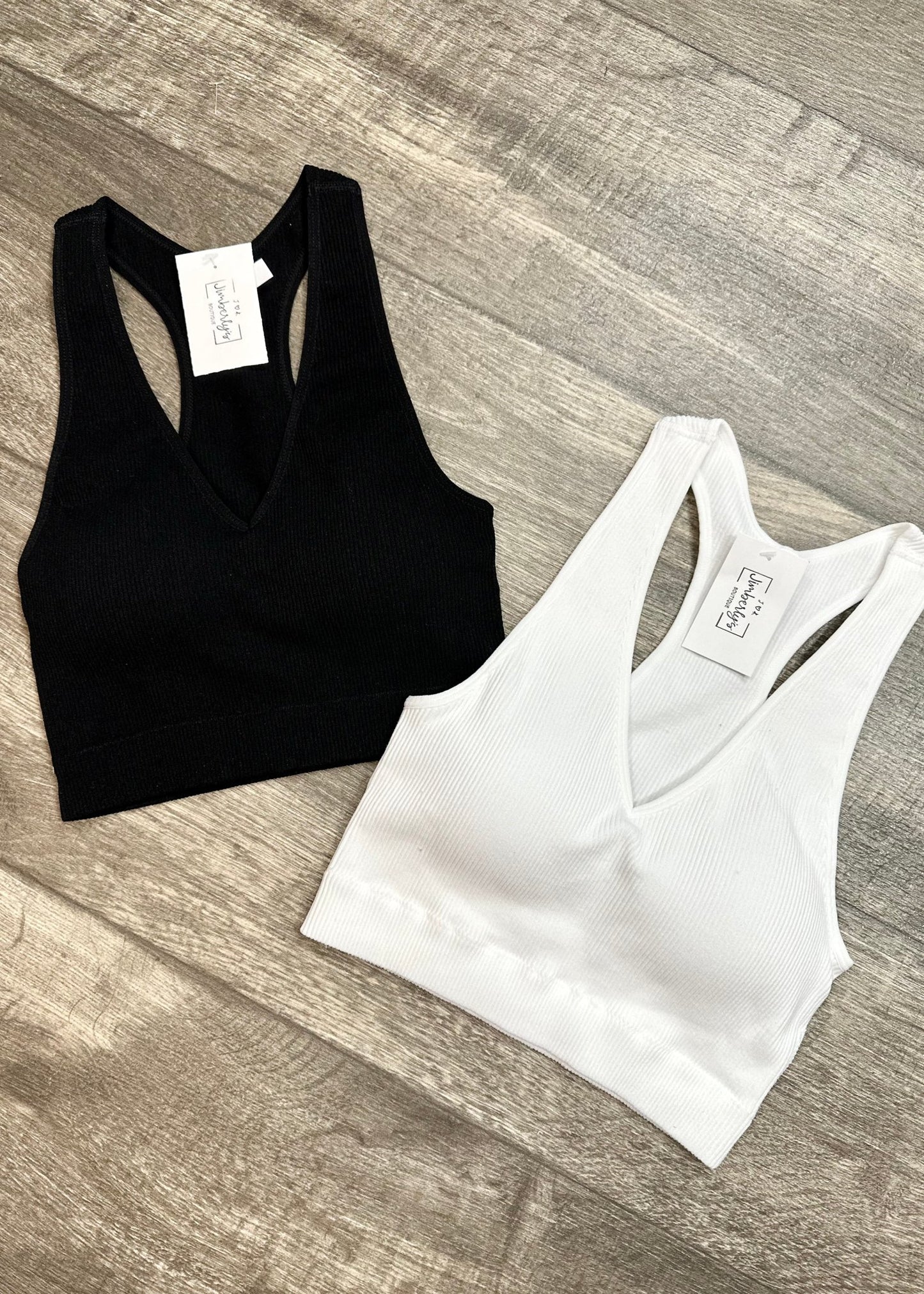 Ribbed Cropped Racerback Tank with Pads - Jimberly's Boutique