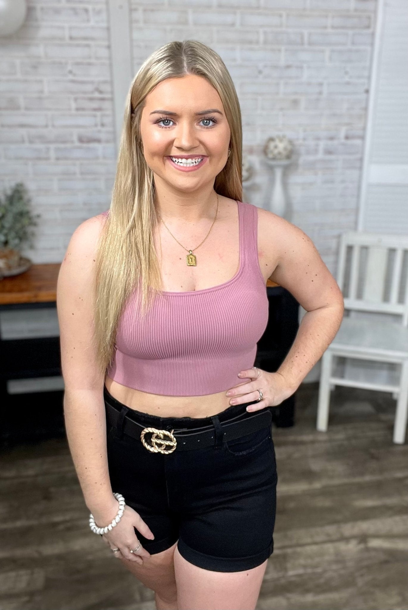 Ribbed Square Neck Cropped Tank top - Jimberly's Boutique
