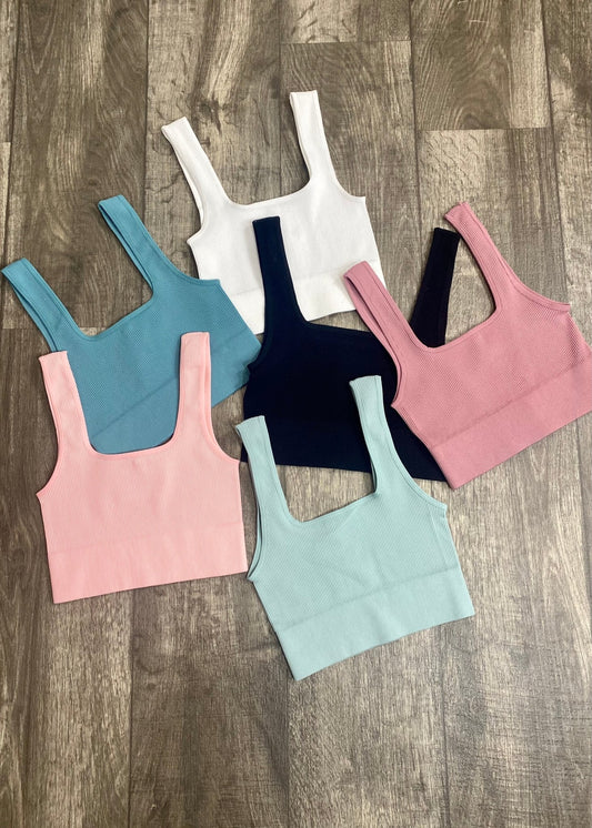 Ribbed Square Neck Cropped Tank top - Jimberly's Boutique