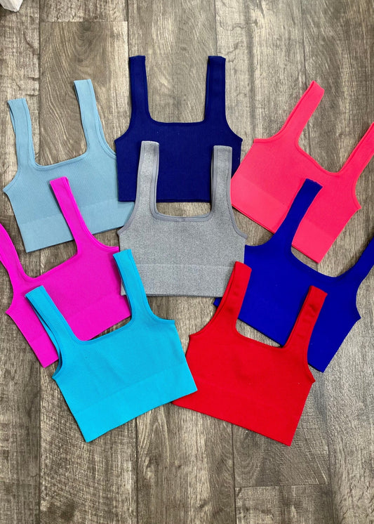 Ribbed Square Neck Cropped Tank Top (Round 2) - Jimberly's Boutique