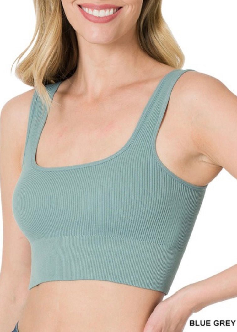Ribbed Square Neck Cropped Tank Top (Round 2) - Jimberly's Boutique