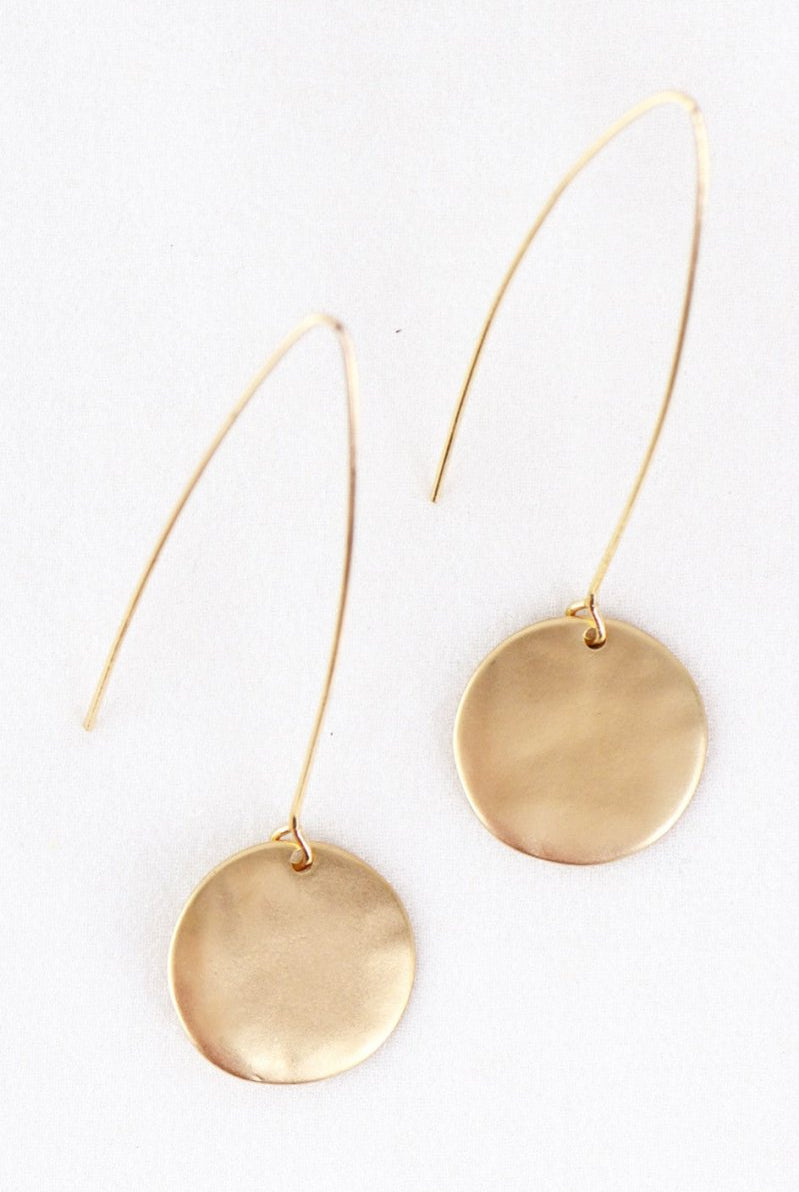Round Gold Disc Long Metal Wire Threader Earrings - earrings -Jimberly's Boutique-Olive Branch-Mississippi
