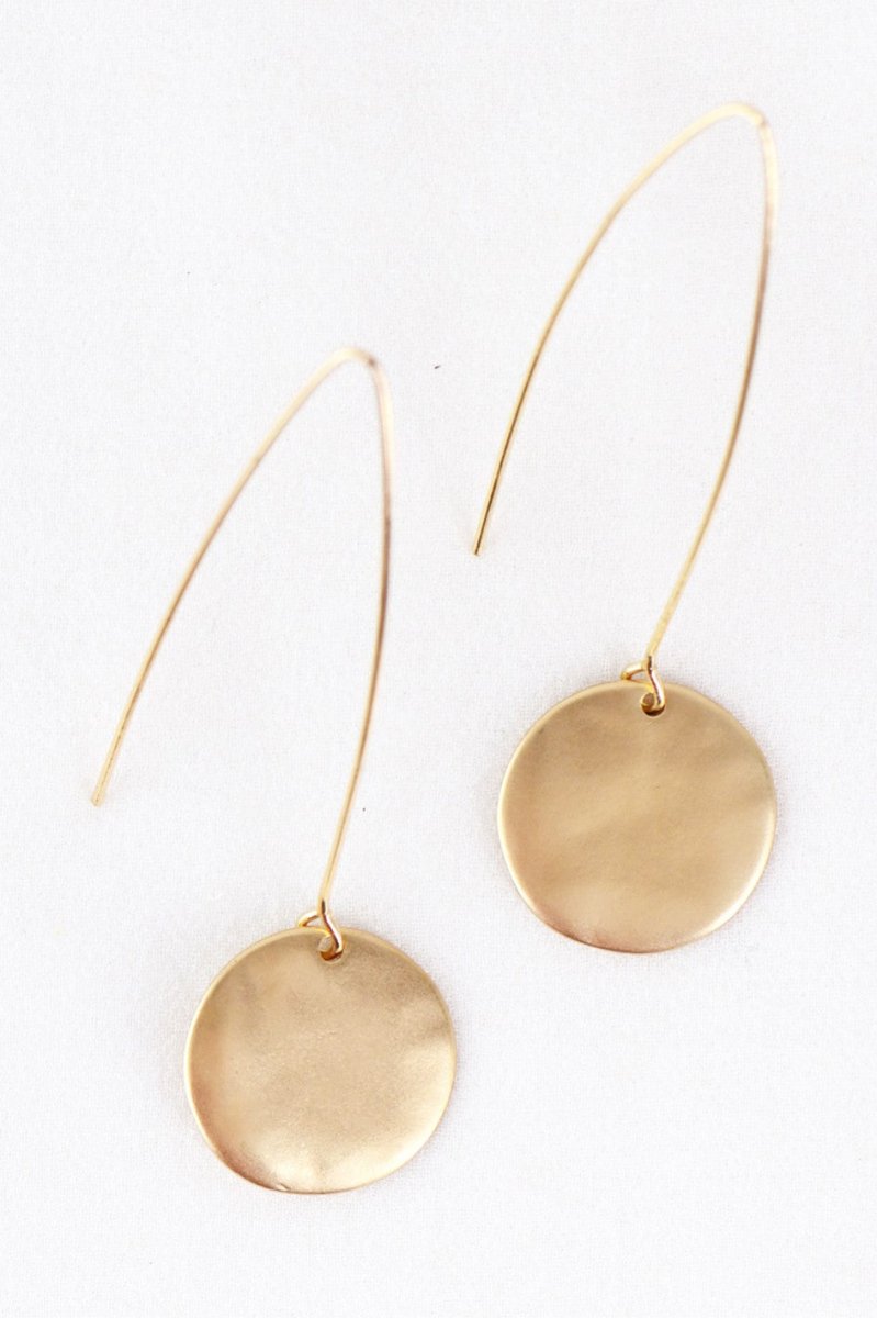 Round Gold Disc Long Metal Wire Threader Earrings - earrings - Jimberly's Boutique