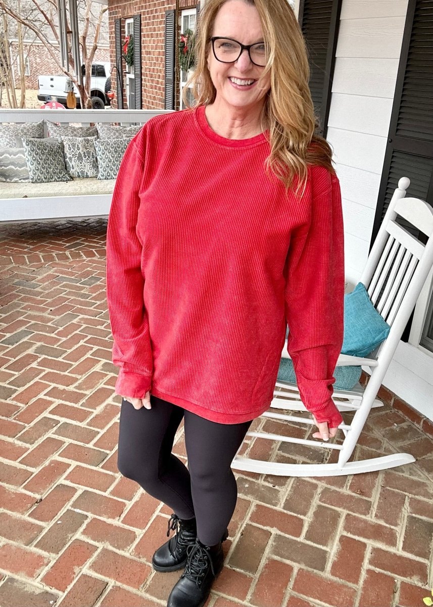 S-M Royce Comfy Cord Top - Red - -Jimberly's Boutique-Olive Branch-Mississippi