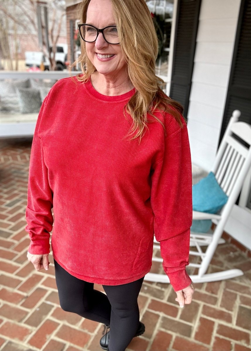 S-M Royce Comfy Cord Top - Red - -Jimberly's Boutique-Olive Branch-Mississippi