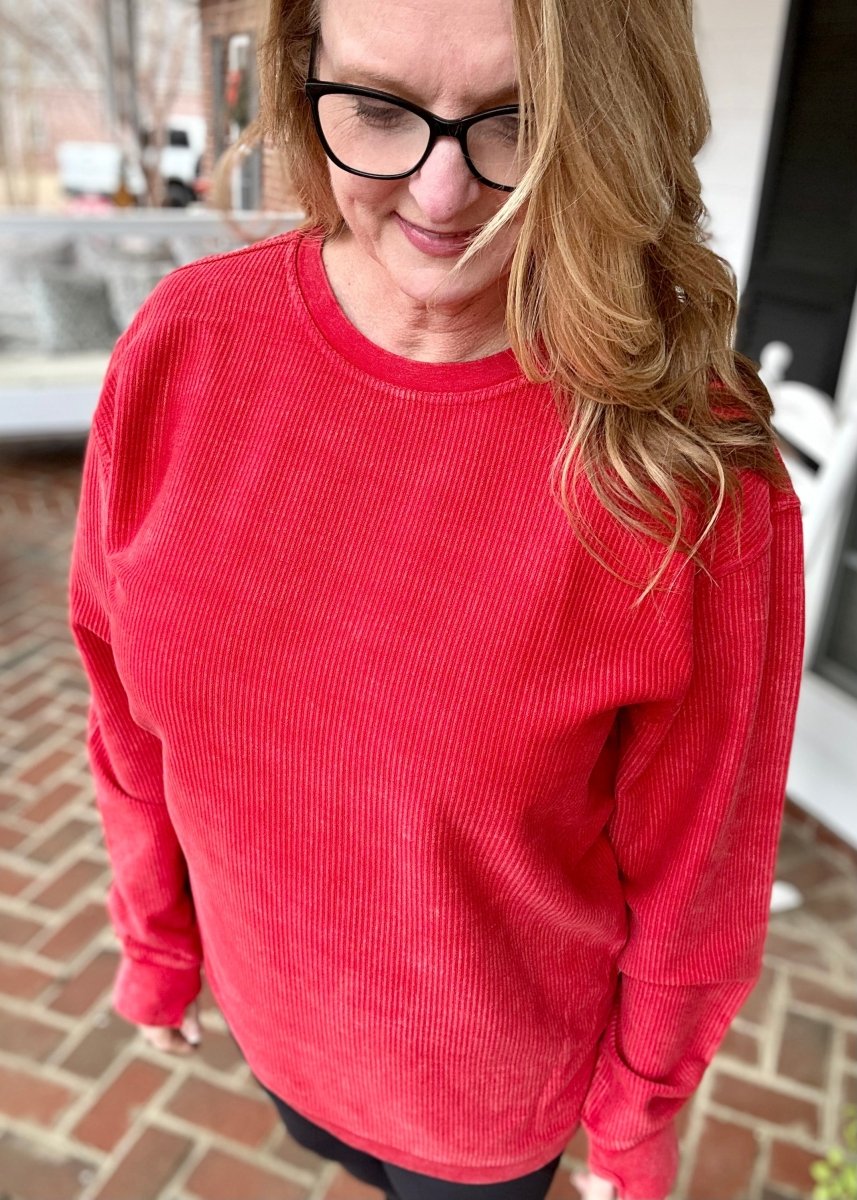 Royce Comfy Cord Top - Red - Jimberly's Boutique