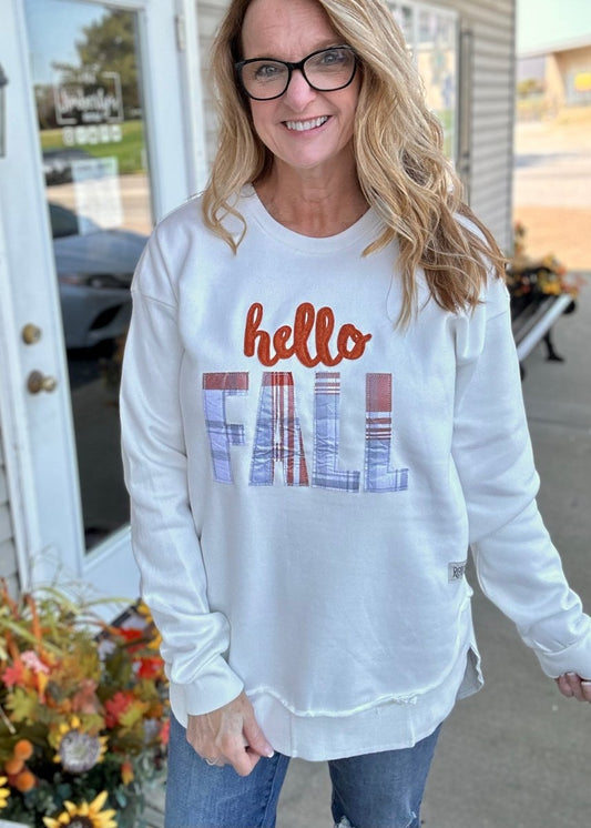 Royce | Hello Fall Plaid | Ivory | Long Sleeve | Fleece Pullover - Royce Pullover - Jimberly's Boutique
