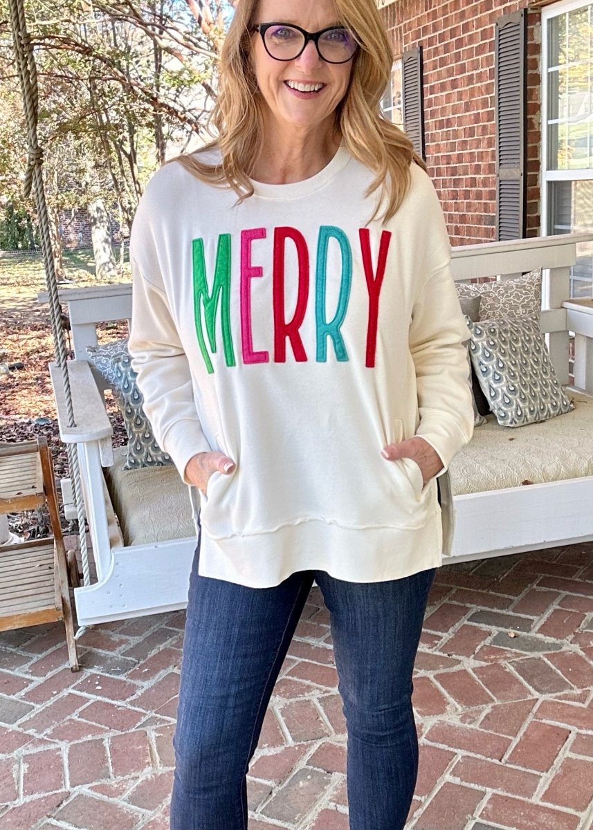 Royce | Merry Tall Appliqued | Fleece with Pockets - Royce Pullover - Jimberly's Boutique
