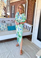 Satin Abstract Print Overlap Midi Dress - -Jimberly's Boutique-Olive Branch-Mississippi