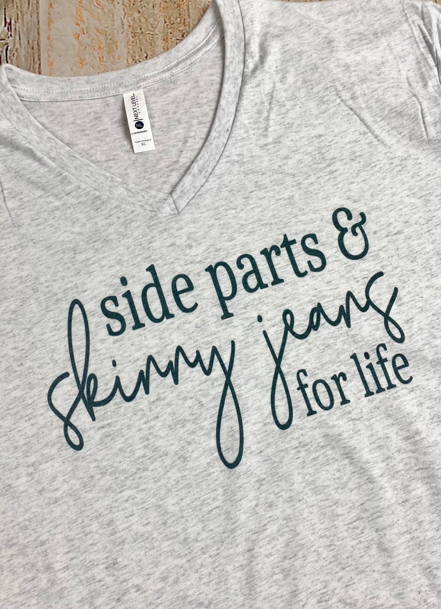 Side Parts & Skinny Jeans V Neck Graphic Tee - Jimberly's Boutique