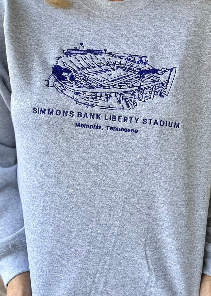 Simmons Bank Liberty Stadium | Memphis Tigers | Embroidered Sweatshirt | Sport Grey | Olive Branch | MS - Graphic Sweatshirt -Jimberly's Boutique-Olive Branch-Mississippi
