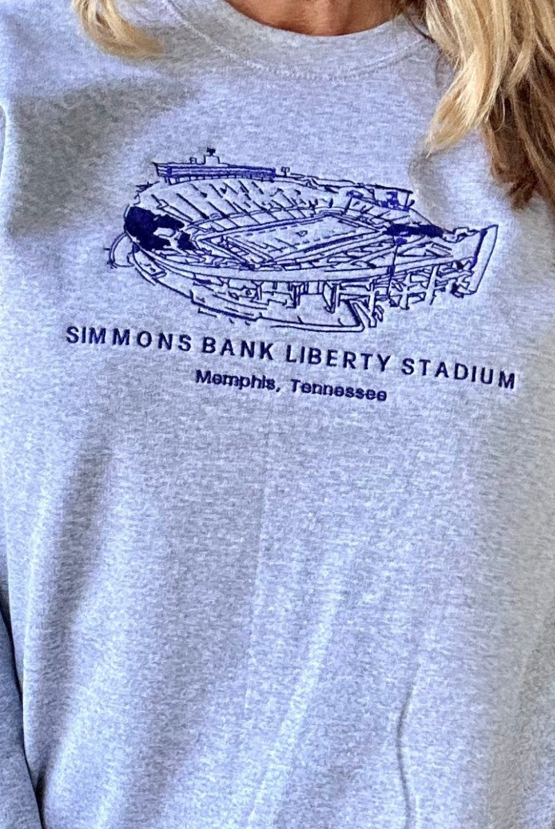 Simmons Bank Liberty Stadium | Memphis Tigers | Embroidered Sweatshirt | Sport Grey | Olive Branch | MS - Graphic Sweatshirt -Jimberly's Boutique-Olive Branch-Mississippi