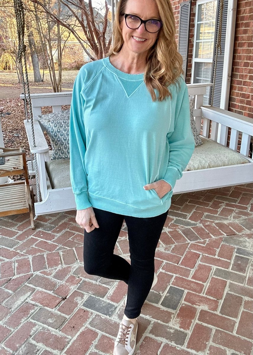 Simple Sutton Sweatshirt - Mint Sky - Casual Sweatshirt -Jimberly's Boutique-Olive Branch-Mississippi