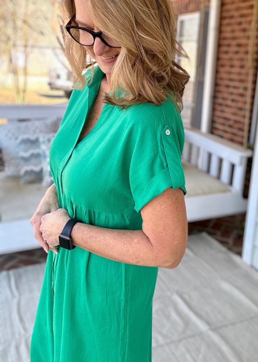 Solid Linen Woven Midi Dress - Kelly Green - -Jimberly's Boutique-Olive Branch-Mississippi