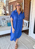 Solid Linen Woven Midi Dress - Royal Blue (S-3X) - -Jimberly's Boutique-Olive Branch-Mississippi