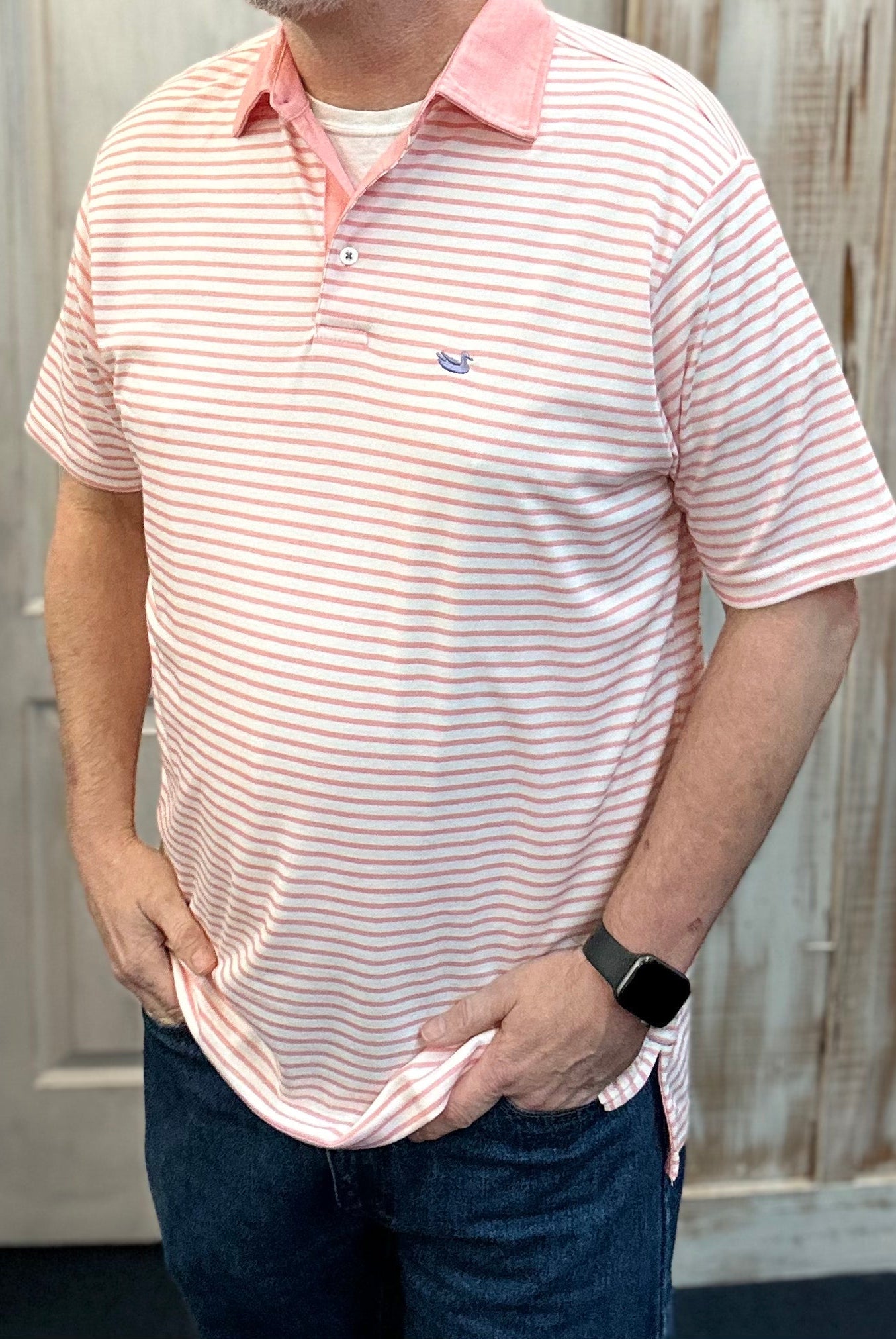 Southern Marsh Albany Flats Stripe Polo - Coral - Southern Marsh Polo -Jimberly's Boutique-Olive Branch-Mississippi