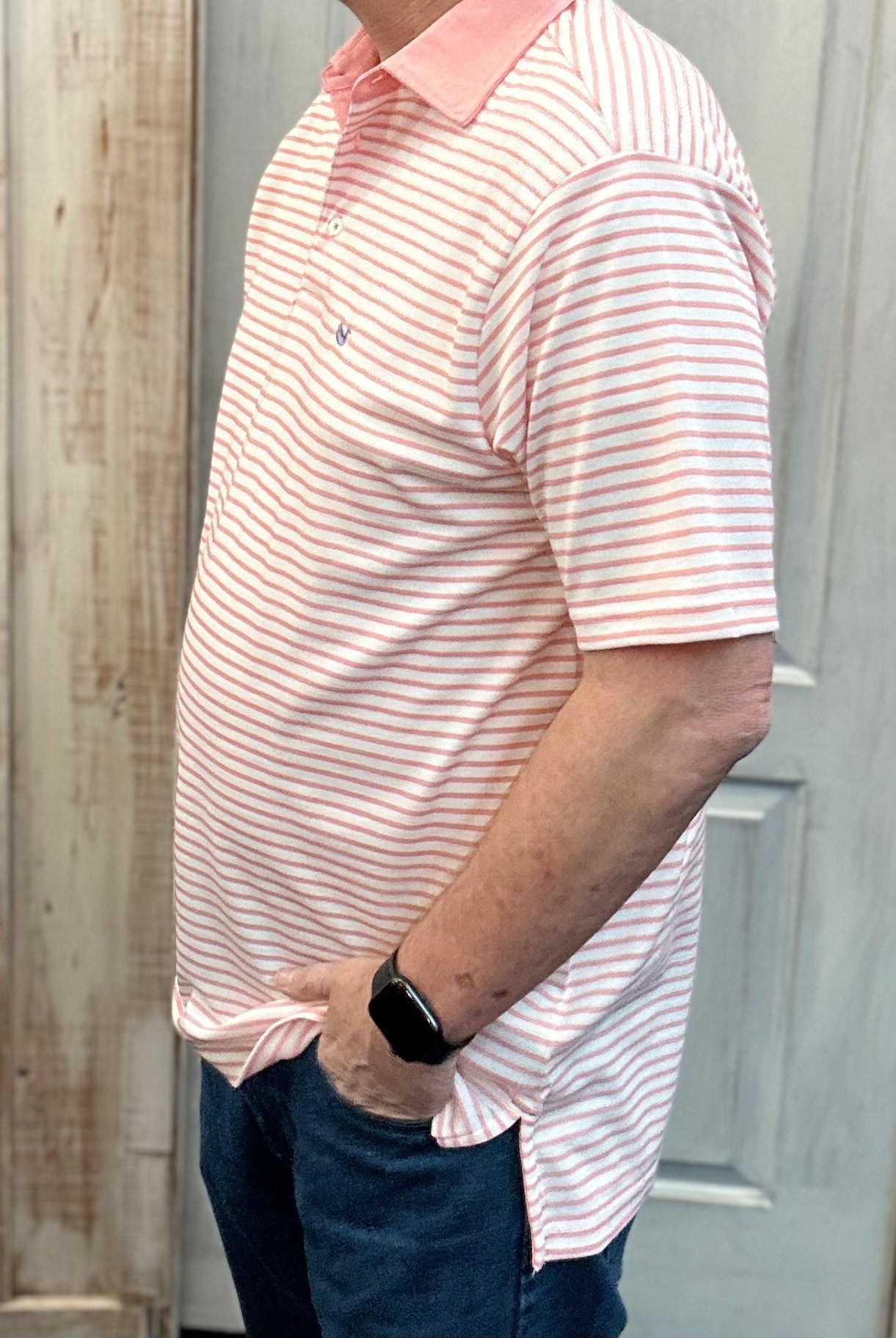 Southern Marsh Albany Flats Stripe Polo - Coral - Southern Marsh Polo -Jimberly's Boutique-Olive Branch-Mississippi