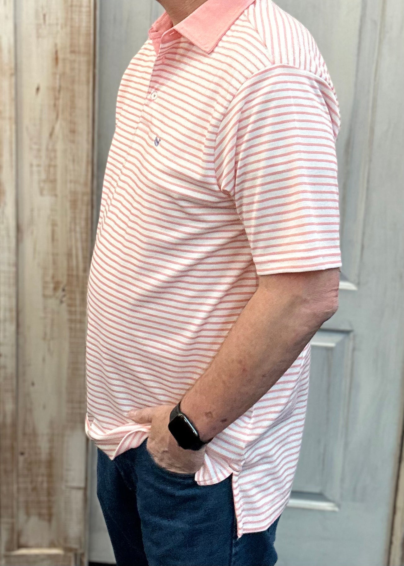 Southern Marsh Albany Flats Stripe Polo - Coral - Jimberly's Boutique