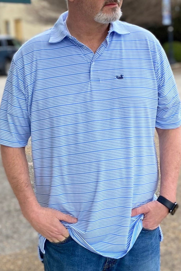 Southern Marsh Bermuda Performance Polo-Chenier Stripe-Light Blue/White - Southern Marsh Polo -Jimberly's Boutique-Olive Branch-Mississippi