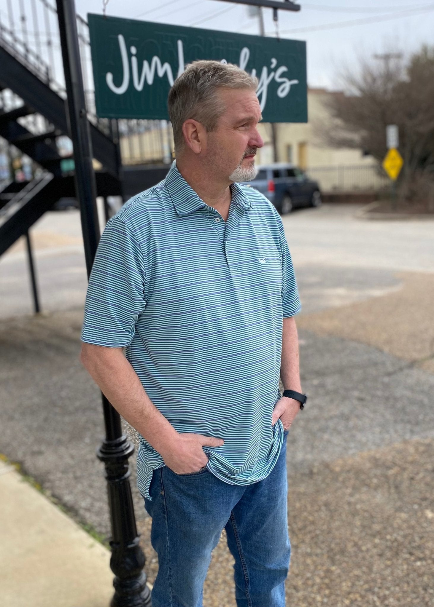 Southern Marsh Bermuda Performance Polo-Chenier Stripe-Slate/Mint - shirt -Jimberly's Boutique-Olive Branch-Mississippi