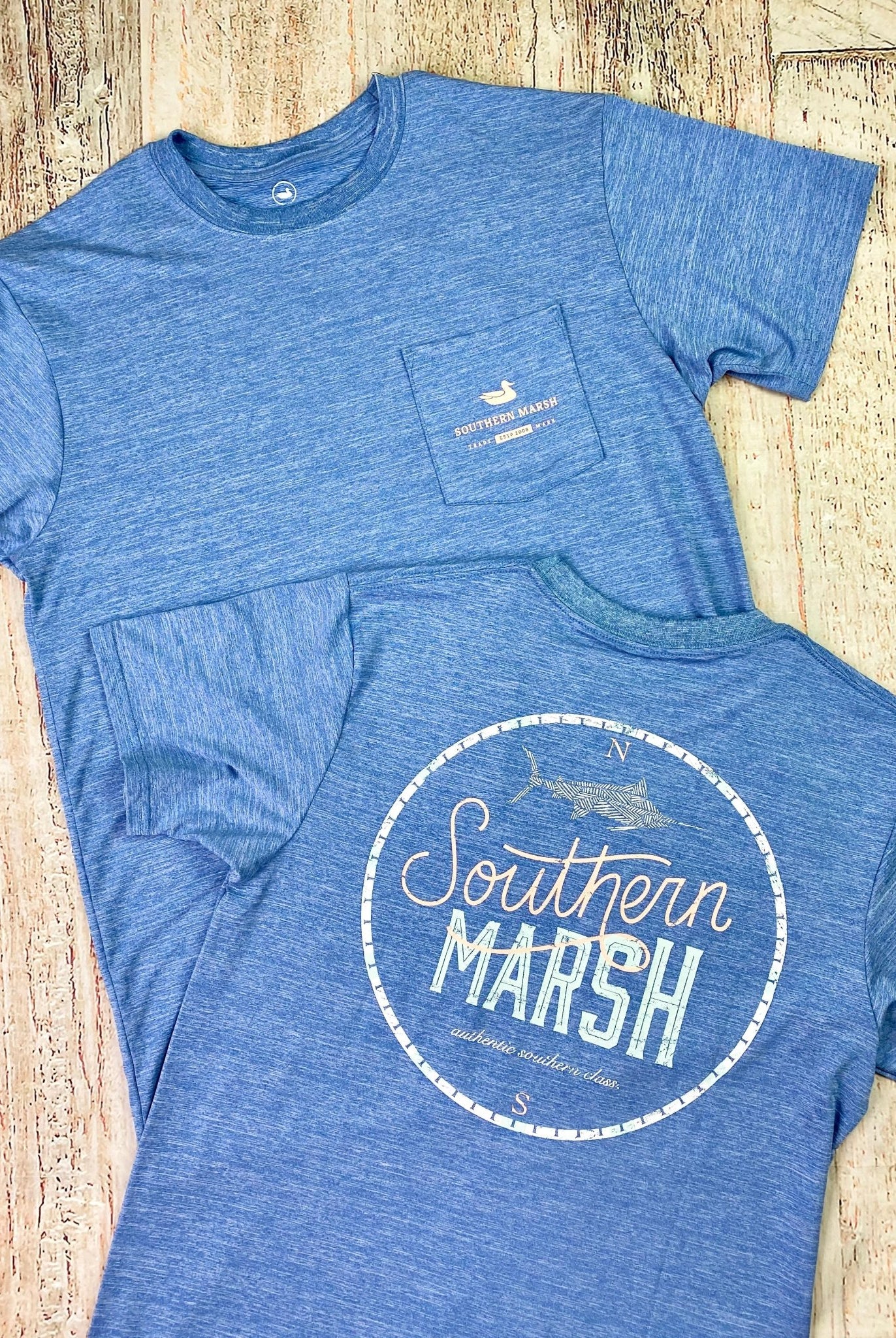 Southern Marsh FieldTec Heather Tee - Marlin Time - Oxford Blue - Graphic Tee -Jimberly's Boutique-Olive Branch-Mississippi