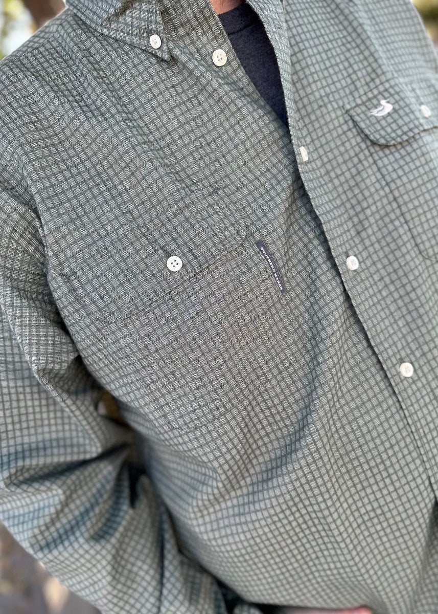 Southern Marsh | Leeward Textured | Grid Shirt | Dark Olive - Southern Marsh Button Down - Jimberly's Boutique